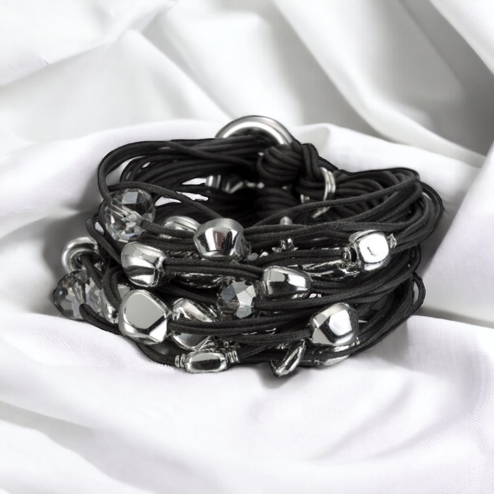 Gillian Julius multi strand crystal bead and iridium silver cord bracelet